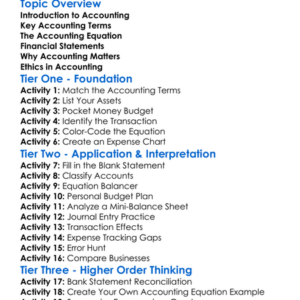 Accounting Basics Worksheet Activity Booklet