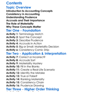 Accounting Concepts Consistency Prudence Accruals Materiality Worksheet Activity Booklet
