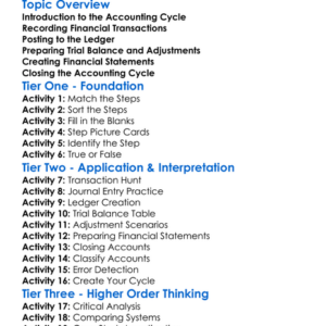 Accounting Cycle Steps Worksheet Activity Booklet