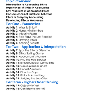 Accounting Ethics Worksheet Activity Booklet