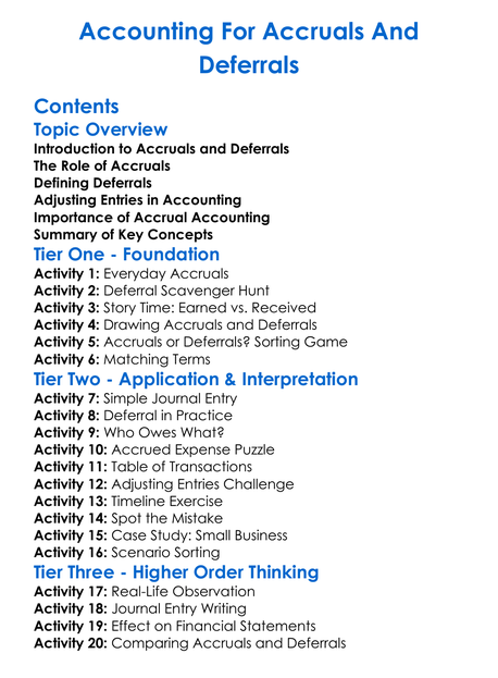 Accounting For Accruals And Deferrals Worksheet Activity Booklet