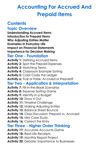 Accounting For Accrued And Prepaid Items Worksheet Activity Booklet
