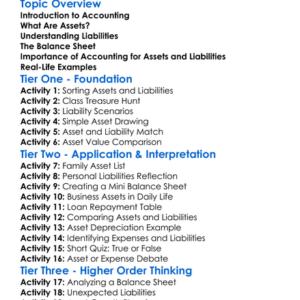 Accounting For Assets And Liabilities Worksheet Activity Booklet