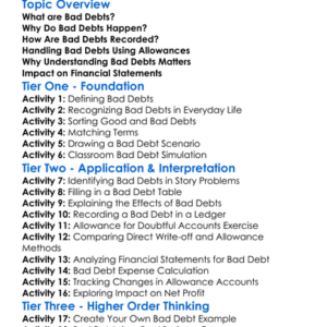 Accounting For Bad Debts Worksheet Activity Booklet