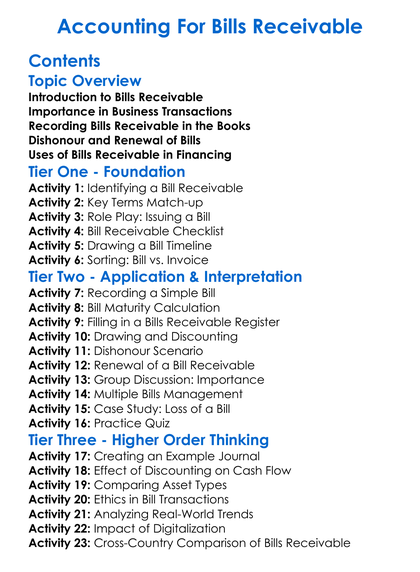 Accounting For Bills Receivable Worksheet Activity Booklet