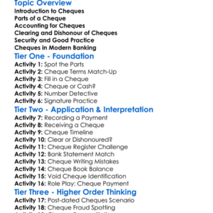 Accounting For Cheques Worksheet Activity Booklet