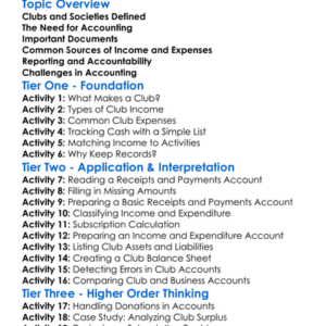 Accounting For Clubs And Societies Worksheet Activity Booklet
