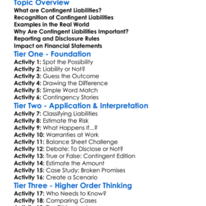 Accounting For Contingent Liabilities Worksheet Activity Booklet