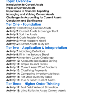 Accounting For Current Assets Worksheet Activity Booklet