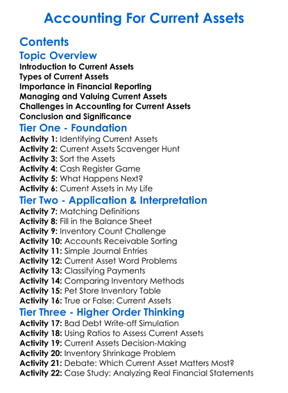 Accounting For Current Assets Worksheet Activity Booklet
