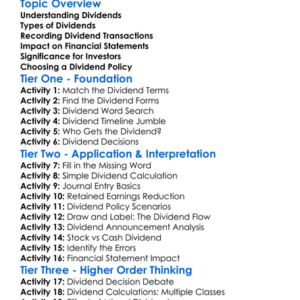 Accounting For Dividends Worksheet Activity Booklet