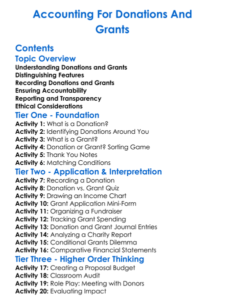 Accounting For Donations And Grants Worksheet Activity Booklet