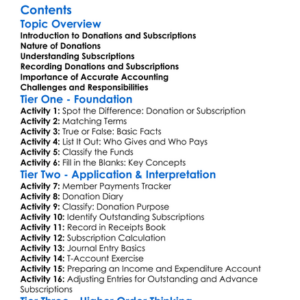 Accounting For Donations And Subscriptions Worksheet Activity Booklet