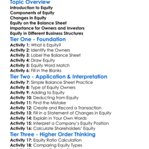Accounting For Equity Worksheet Activity Booklet