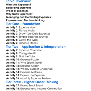 Accounting For Expenses Worksheet Activity Booklet