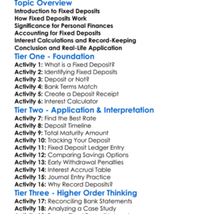 Accounting For Fixed Deposits Worksheet Activity Booklet
