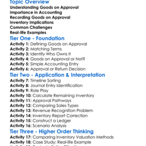 Accounting For Goods On Approval Worksheet Activity Booklet