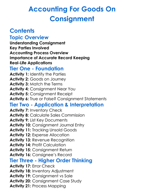 Accounting For Goods On Consignment Worksheet Activity Booklet