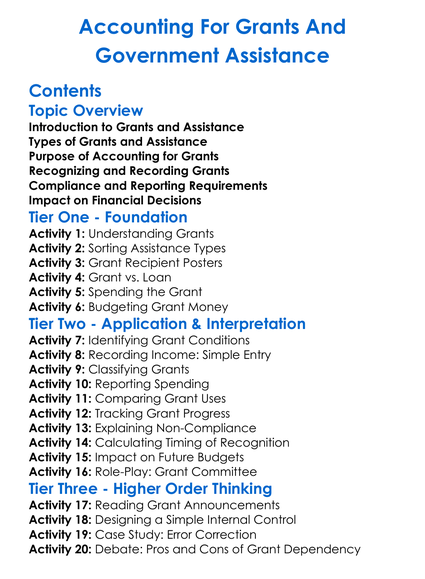 Accounting For Grants And Government Assistance Worksheet Activity Booklet