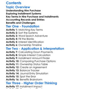 Accounting For Hire Purchase And Installment Systems Worksheet Activity Booklet