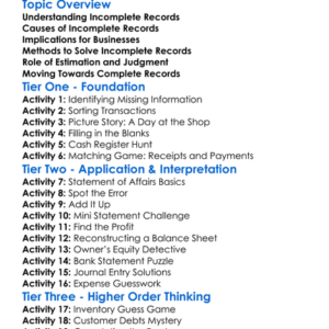 Accounting For Incomplete Records Worksheet Activity Booklet