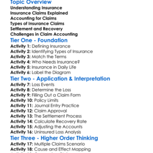 Accounting For Insurance Claims Worksheet Activity Booklet