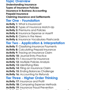 Accounting For Insurance Worksheet Activity Booklet