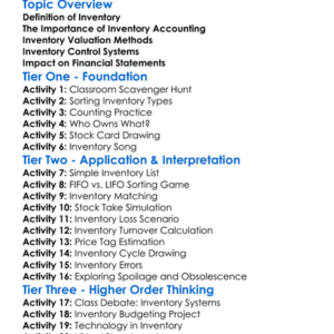 Accounting For Inventory Worksheet Activity Booklet