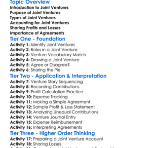 Accounting For Joint Ventures Worksheet Activity Booklet