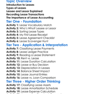 Accounting For Leases Worksheet Activity Booklet