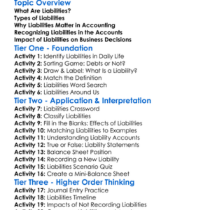Accounting For Liabilities Worksheet Activity Booklet