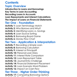 Accounting For Loans And Borrowings Worksheet Activity Booklet