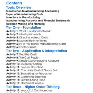 Accounting For Manufacturing Businesses Worksheet Activity Booklet