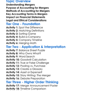 Accounting For Mergers Worksheet Activity Booklet