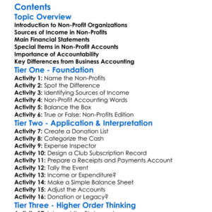Accounting For Non-Profit Organizations Worksheet Activity Booklet