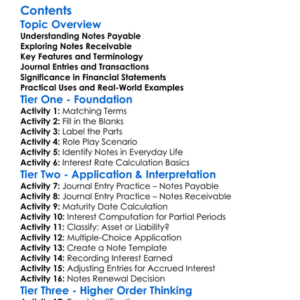 Accounting For Notes Payable And Receivable Worksheet Activity Booklet