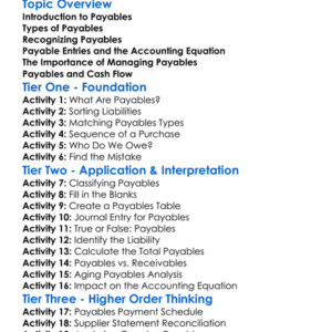 Accounting For Payables Worksheet Activity Booklet
