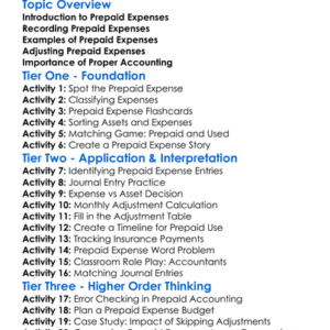Accounting For Prepaid Expenses Worksheet Activity Booklet