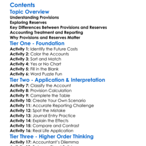 Accounting For Provisions And Reserves Worksheet Activity Booklet
