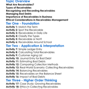 Accounting For Receivables Worksheet Activity Booklet