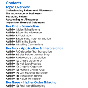 Accounting For Returns And Allowances Worksheet Activity Booklet