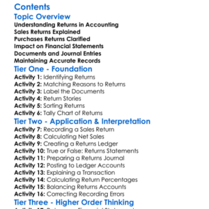 Accounting For Returns Sales And Purchases Returns Worksheet Activity Booklet