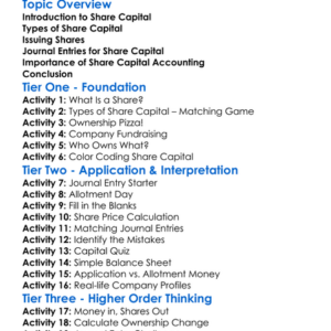 Accounting For Share Capital Worksheet Activity Booklet