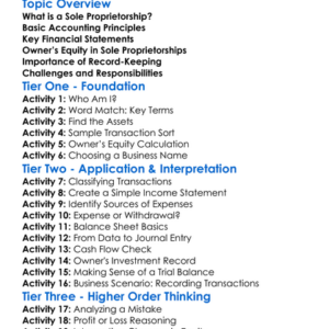 Accounting For Sole Proprietorships Worksheet Activity Booklet