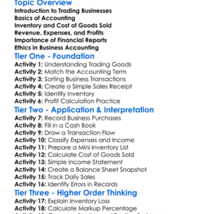 Accounting For Trading Businesses Worksheet Activity Booklet
