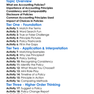 Accounting Policies And Principles Worksheet Activity Booklet