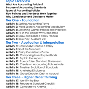 Accounting Policies And Standards Worksheet Activity Booklet