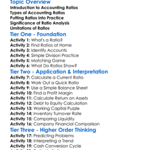 Accounting Ratios And Analysis Worksheet Activity Booklet