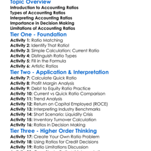 Accounting Ratios Worksheet Activity Booklet