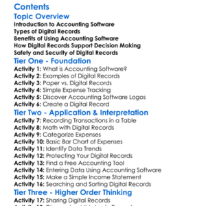 Accounting Software And Digital Records Worksheet Activity Booklet